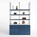 Blue Multi Tiered Storage Shelf with Drawers Cabinets Holding Decor Items Camera and Ship Models 3d model
