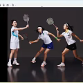 Women Playing Badminton in Sportswear with Rackets Various Dynamic Poses on Gray Background