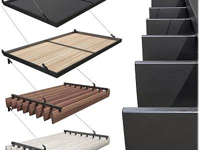 Stylish Sunshade Canopies With Wooden Slats And Metal Frames For Outdoor Spaces 3d model