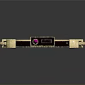 Steampunk Tech Console With Purple Glowing Screen Geometric Patterns Golden Handles And Pink Spire
