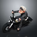 Cartoon Character With White Spiky Hair Riding Black Motorcycle And Exaggerated Facial Features