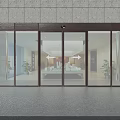 Modern Building Entrance With Automatic Glass Doors Stone Wall And Indoor Plants