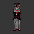 Character And Creature Costume Design Front Back Views With Red Black Details And Heart Accents