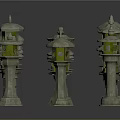 White Decorative Tower Models Arranged On Gray Background For