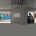 Modern Car Showroom With Glass Facade Bar Counter And Car