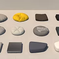 Various Floor Cushions In Different Shapes And Colors For Home Decor