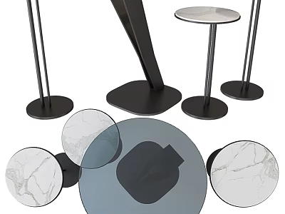 Premium Modern Stylish Round Marble Top Dining Tables With Different Sturdy Black Metal Bases 3d model