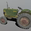 Vintage Green And Yellow Tractor With Large Wheels Steering Wheel And Exhaust Pipe