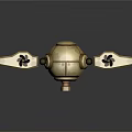 Beige And Brown Mechanical Device With Rotating Blades And Black Symbols Design