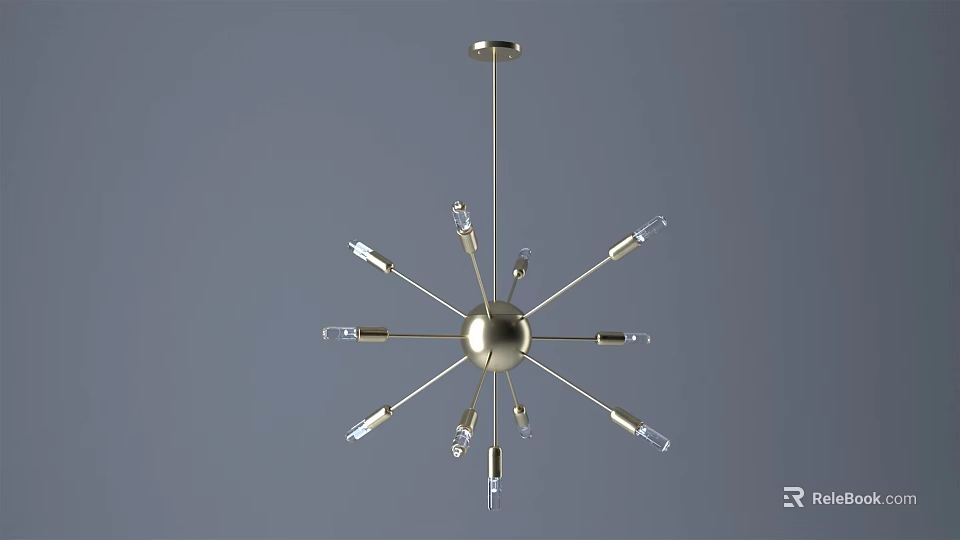 Modern Sputnik Chandelier With Metallic Branched Arms And Multiple Clear Bulb Holders 3d model 