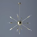Modern Sputnik Chandelier With Metallic Branched Arms And Multiple Clear Bulb Holders