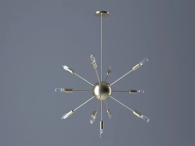 Modern Sputnik Chandelier With Metallic Branched Arms And Multiple Clear Bulb Holders 3d model