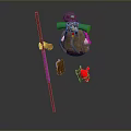 Vintage Style Clothing Collection Featuring Green Hat Brown Coat And Purple Cane