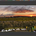Gorgeous Natural Wetland Grassland Landscape With Warm Sunset Glow Under Soft Purple Cloudy Evening Sky