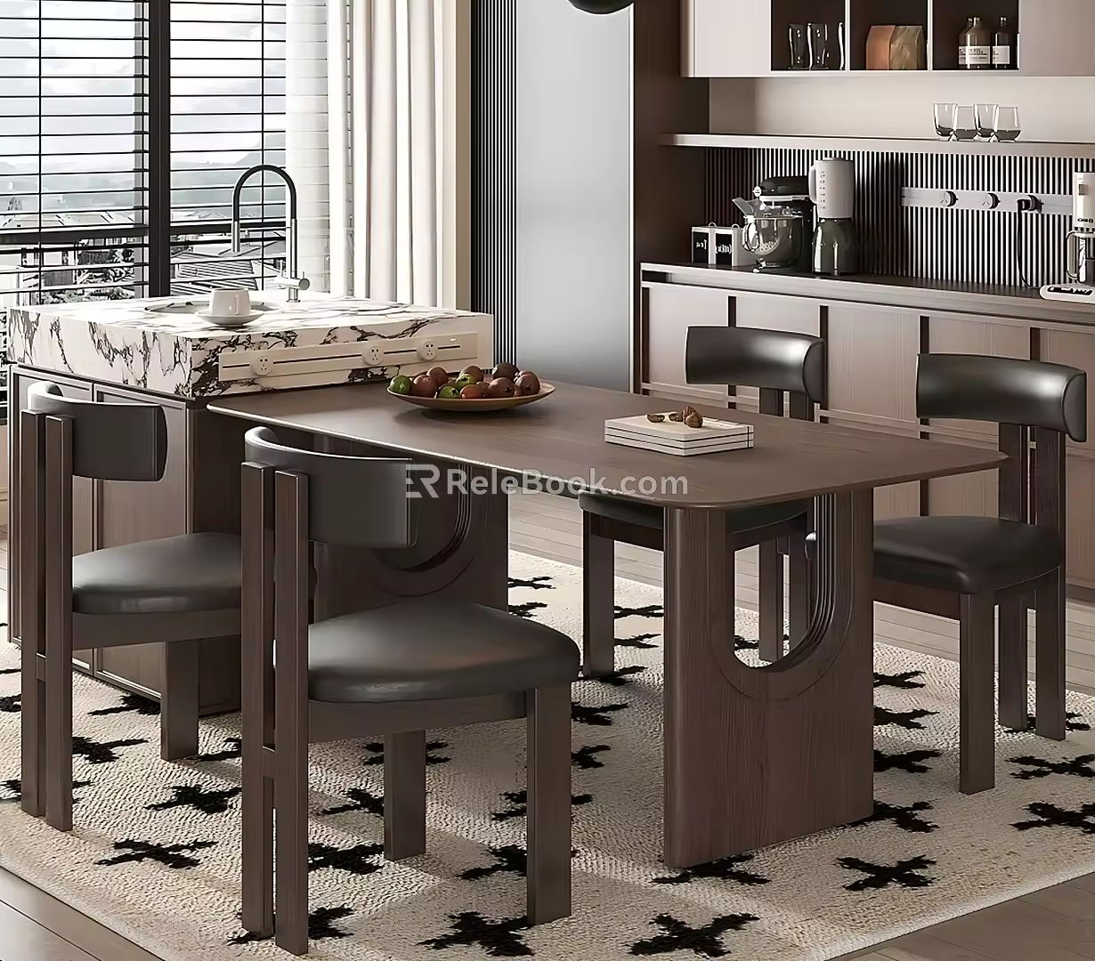 Middle style dining table and chair combination 3d model