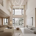 Spacious Duplex Living Room With High Ceiling And Large Windows