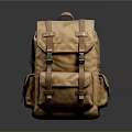 Brown Canvas Backpack With Leather Straps And Multiple Pockets For Daily Use