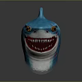 Realistic Blue Shark Head With Red Eyes Open Mouth And Sharp Teeth Details