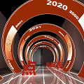 Futuristic Activity Passage With Red Circular Rings 2024 Text And Reflective Floor Lighting