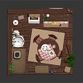 Cozy Miniature Kitchen Dining Scene With Window Wooden Table Chairs Pumpkin Plants And Shelves