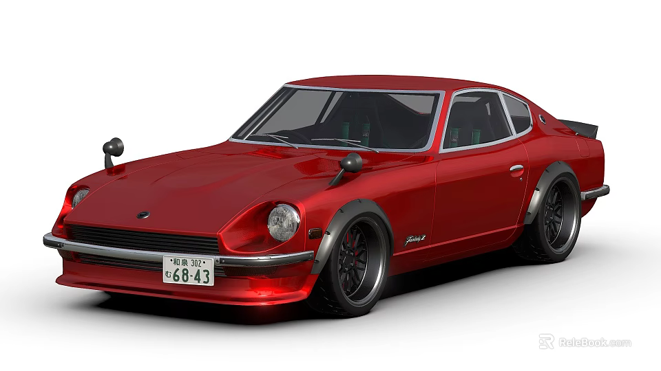 Vintage Red Sports Car With Wide Body Kit And Black Alloy Wheels 3d model 