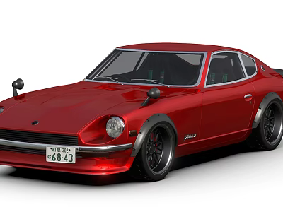 Vintage Red Sports Car With Wide Body Kit And Black Alloy Wheels 3d model