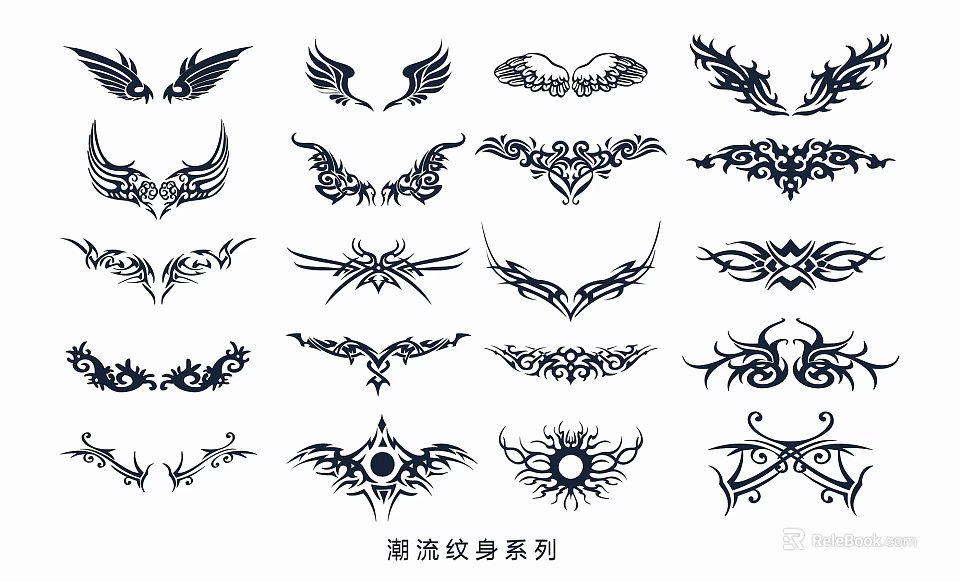 Trendy Tattoo Series Wall Decor With Various Decorative Patterns And Designs 3d model 