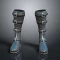 Black Leather Knee High Boots With Multiple Buckle Straps For Daily Wear