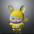 Cute Cartoon Rabbit Character With Yellow Hat Outfit And White Ears Smiling Tongue Out