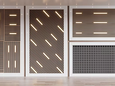 Modern Ceiling Design With Striped Patterns Recessed Lighting And Grid Panels 3d model