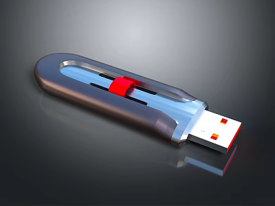 Sleek Metallic USB Flash Drive With Red Slider And USB Connector Design 3d model