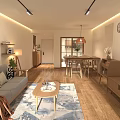 Modern Cozy Living and Dining Room Interior With Wooden Furniture Sofa Coffee Table And Plants