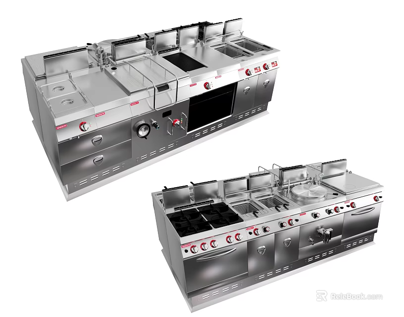Stainless Steel Kitchen Range Appliances With Multiple Cooking Zones And Oven 3d model 
