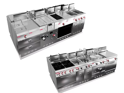 Stainless Steel Kitchen Range Appliances With Multiple Cooking Zones And Oven 3d model