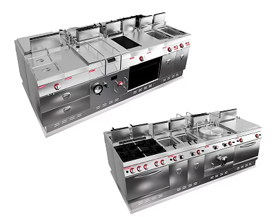 Stainless Steel Kitchen Range Appliances With Multiple Cooking Zones And Oven 3d model