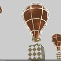 Illuminated Hot Air Balloon Shaped Art Installation With Wireframe Structure And Checkered Base 3d model