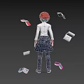 Red Haired Woman In White Shirt Red Tie Black Outfit Red Gloves With Scattered Papers