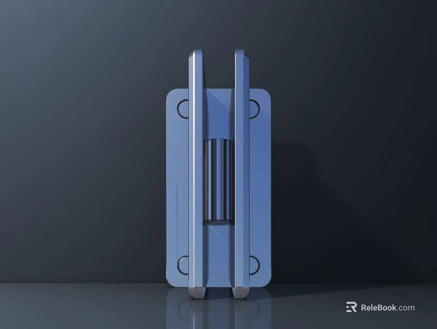 Blue Industrial Equipment With Vertical Metal Bars Horizontal Strip And Reflective Surface 3d model 