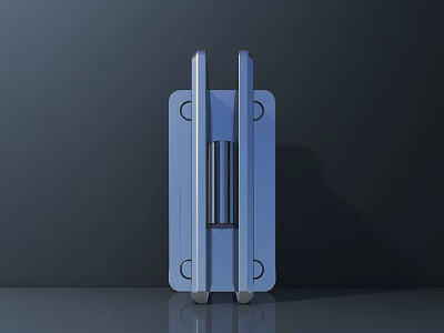 Blue Industrial Equipment With Vertical Metal Bars Horizontal Strip And Reflective Surface 3d model