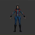 3D Sci Fi Character Model In Blue Red Costume With Helmet And Standing Pose