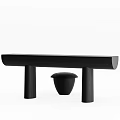Black Modern Coffee Table With Long Rectangular Top And Cylindrical Legs 3d model