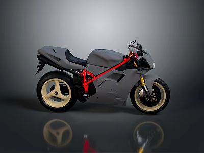 Gray Motorcycle With Red Frame And Gold Wheels Modern Design Sleek Surface 3d model