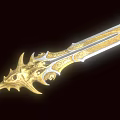 Ornate Golden Decorated Weapon With Intricate Carvings And Shiny Blade