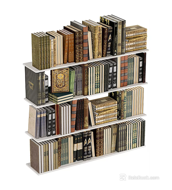Vintage Books and Magazines Collection On Multi Tiered Bookshelf With Colorful Spines And Stacked Editions 3d model 