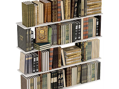 Vintage Books and Magazines Collection On Multi Tiered Bookshelf With Colorful Spines And Stacked Editions 3d model