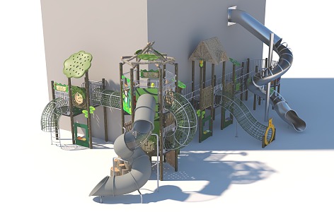 Combination slide amusement park children's playground slide playground crawl 3d model