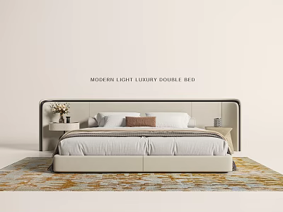 Modern Light Luxury Double Bed Interior With Headboard Pillows And Nightstands 3d model
