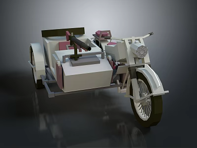 Vintage Motorcycle With Sidecar Equipped With Storage Compartment And Front Headlights 3d model
