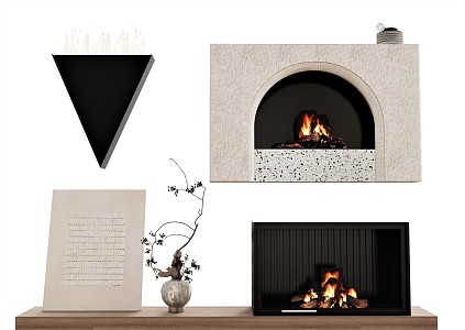 Modern Fireplace Stove Flame Plant Vase Ornaments Oven 3d model