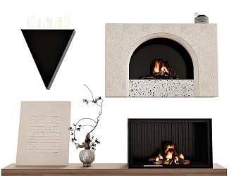 Modern Fireplace Stove Flame Plant Vase Ornaments Oven 3d model